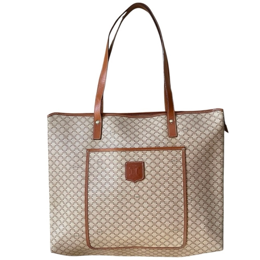 Celine Macadam Coated Canvas Tote Brown Triomphe Logo Large Shoulder Bag CLEAN - Picture 14 of 14